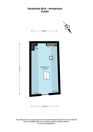 Plattegrond - Kerkstraat 46A, 1017 GM Amsterdam - Kerkstraat 46-A - Amsterdam - Zolder - 2D.jpg